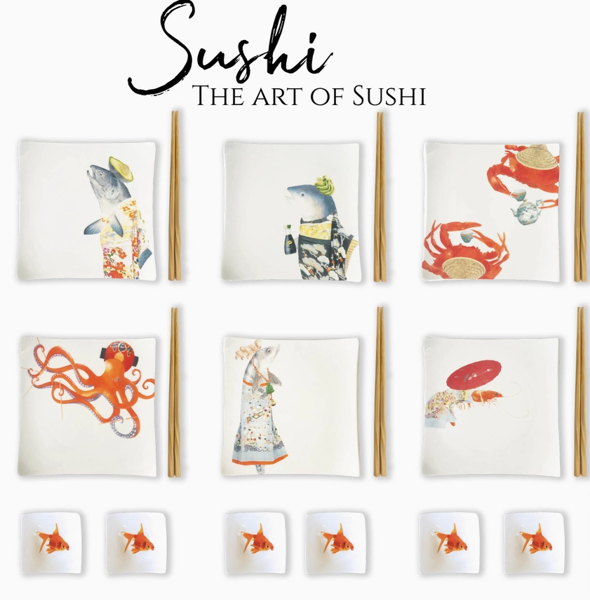 The Art of Sushi Sushi - 6 Person Porcelain Sushi Set