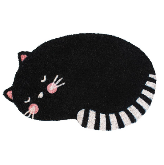 Cute Black Sleeping Cat Door Mat