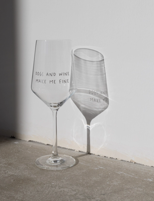 "Dogs and Wine Make Me Fine" Wine Glass -Set of 2